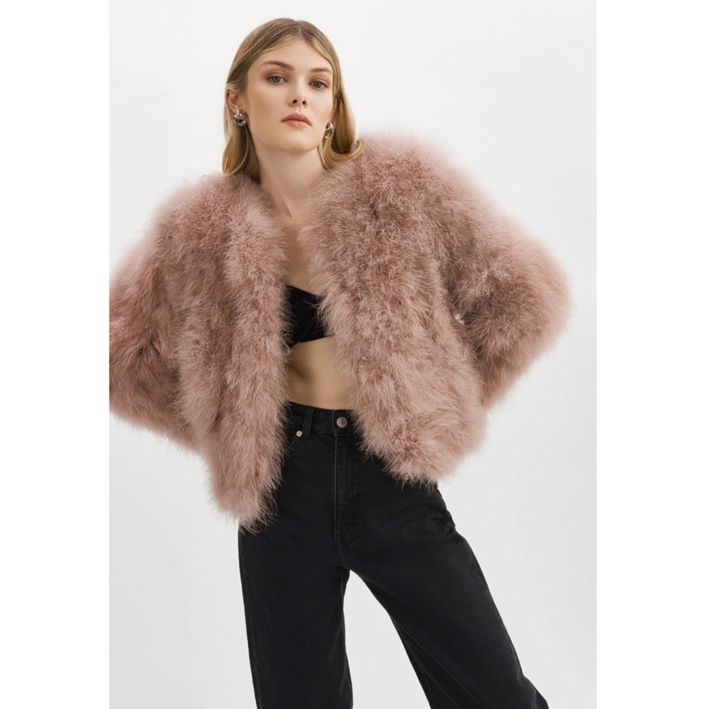 NWT LAMARQUE Deora Feather Jacket in Dusty Rose- Size XS